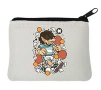 Wolf - Portamonete in neoprene, motivo: lupo mannaro con giocatore di ping pong, 10 x 11 cm, colore: bianco, bianco, Taglia unica