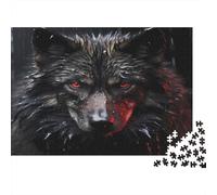 Wolf Portrait-Dark Fantasy Art Style Jigsaw Puzzle Impossibili 1000Pcs Black Wolf with Red Eyes Decorazione Per La Casa. Rilassamento E Intelligence Per Adulti E Ragazzi Da 14 Anni 70x50cm/1000pcs