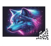 Wolf Puzzle Impossibili 1000Pcs Neon Blue Wolf Face Decorazione Per La Casa. Rilassamento E Intelligence Per Adulti E Bambini Da 12 Anni 38x26cm/1000pcs