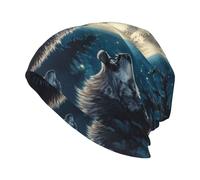 Wolf Raises Head and Howls Beanie Hat unisex lavorato a maglia cappello caldo slouchy Skull Cap nero