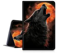 Wolf Red Full Moon Case per iPad Pro 13" M4 2024, custodia antiurto pieghevole regolabile in pelle PU con funzione sleep/wake automatica per iPad Pro M4 2024 da 13 pollici
