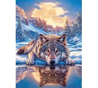 Wolf Reflected in Water Under The Moon Puzzle 500 Pezzi Per Decorare La Parete Wildlife Pet Cartone Spesso Non Sbiadisce Per Camera Da Letto Con Cornice Inclusa Stampa Ad Alta Definizione 500 PCS
