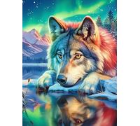 Wolf Reflected in Water Under The Moon Rompicapo 500 Pezzi Botticelli Per Appassionati Wildlife Pet Cartone Rigido Nascita Di Venere Per Decorazione Murale Edizione Limitata Con Poster Incluso 500 PC
