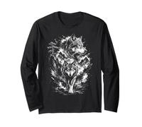 Wolf Ritratto Nero Bianco Ink Art Style Maglia a Manica