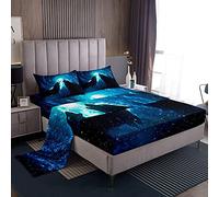 Wolf Set Letto Galaxy Safari Coppia Lupo Set di Lenzuola per Bambini Ragazzi Ragazze Universo Lupo Ululato Lenzuola 3D Animale Blu Nero Lenzuola Camera 3Pcs Singola Dimensione