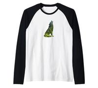 Wolf Silhouette circondata da Foresta Maglia con Maniche Raglan
