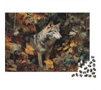 Wolf Surrounded by Autumn Leaves Jigsaw Puzzle 1000pcs (75x50cm) Adulti Puzzle Gioco Educativo Decorazioni Per La Casa