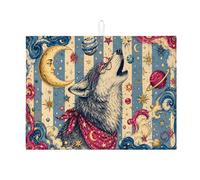 Wolf - Tappetino scolapiatti per bancone della cucina, tappetino assorbente vintage blu, tappetino scolapiatti artistico celeste per protezione bancone della cucina, 45,7 x 61 cm
