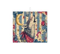 Wolf - Tappetino scolapiatti per bancone della cucina, tappetino assorbente vintage blu, tappetino scolapiatti artistico celeste per protezione bancone della cucina, 40,6 x 45,7 cm