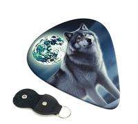 Wolf Under Moon - 6 plettri per chitarra, stampa su entrambi i lati, per chitarra acustica, basso, ukulele, chitarra elettrica (0,46 mm, 0,71 mm, 0,96 mm)