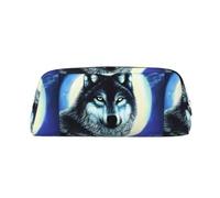 Wolf Under Moon - Astuccio in pelle leggera e portatile, con cerniera, 20,5 x 5,5 x 8 cm, per ufficio e viaggio, Argento, Taglia unica, Portamonete