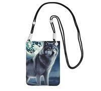 Wolf Under Moon - Borsa da donna per cellulare, con tracolla, colore: Nero