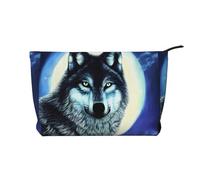 Wolf Under Moon - Borsa per il trucco in velluto a coste con chiusura a cerniera, multifunzione, 22 x 7 x 17 cm, per viaggi, campeggio, vacanze, fitness, Nero , Taglia unica