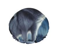 Wolf Under Moon - Cuffia da doccia riutilizzabile a doppio strato, impermeabile, con fascia elastica, per spa e salone, per donne e uomini