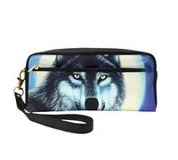 Wolf Under Moon - Piccola borsa per trucchi, astuccio a doppia faccia in pelle PU