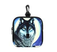 Wolf Under Moon - Piccola custodia impermeabile con cerniera, in neoprene, per auricolari, portachiavi