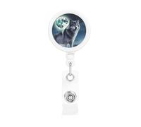 Wolf Under Moon - Porta badge retrattile resistente, con clip per cintura, cordini retrattili, porta carte d'identità, portachiavi, clip per badge, per ufficio, infermiera, dipendente