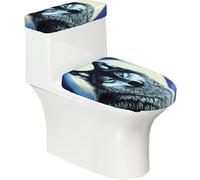 Wolf Under Moon - Set di 2 copriwater elastici per il bagno, morbidi e lavabili, a forma di U, decorazione per WC