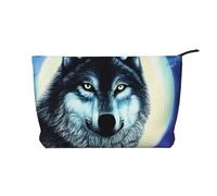 Wolf Under Moon - Trousse in velluto a coste con cerniera, astuccio per cosmetici, per viaggi, articoli da toeletta e uso quotidiano