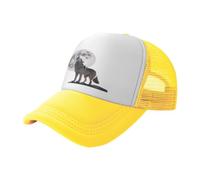 Wolf Under The Moon - Berretto da baseball in rete con stampa nera, traspirante, adatto per pesca ed escursionismo, Giallo, One Size-L