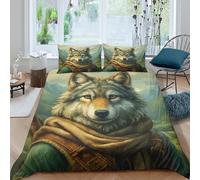 Wolf warriorSet Di Copripiumino morbida microfibra 3 Pezzi stampa di 3D cerniera nascosta fantasy adventure art copripiumino con federe soffice ultra morbido for coppie Super king（260x220cm）