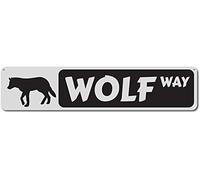 Wolf Way Wolf Lover Targa in metallo con scritta "Drive Way Road Street Man", decorazione da parete, 10,2 x 40,6 cm