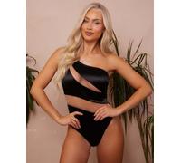 Wolf & Whistle Coppe Grandi x Abby Benson - Costume da bagno nero in rete monospalla 10E-F