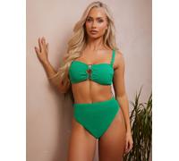 Wolf & Whistle Coppe Grandi x Abby Benson - Top bikini verde con anelli sul davanti 6E-F