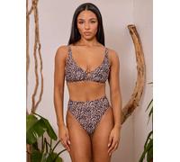Wolf & Whistle Taglie Comode x Georgia Bayliss - Slip bikini a vita alta con stampa leopardata-Marrone 40