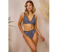 Wolf & Whistle x Maia Andrews - Top bikini nero e bianco con ferretto, stampa zebrata e finiture a contrasto-Multicolore 2E