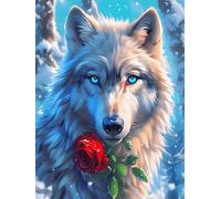Wolf with A Rose Under The Moon Puzzle 500 Pezzi Per Attività Scolastiche Wildlife Pet Cartone Spesso Per Bambini Miglioramento Coordinazione Per Educazione Artistica Qualità Garantita 500 PCS