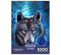 Wolf with Blue Rose Puzzle Impossibili 1000 Pezzi Decorazione Per La Casa. Rilassamento E Intelligence Per Adulti E Ragazzi Da 14 Anni 38x26cm/1000pcs