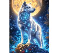 Wolf with Cosmic Eyes Under The Moon Puzzle 300 Pezzi Gioco Educativo Intelligente Wildlife Pet Cute Per Ragazzi Creatività E Logica Idea Regalo Natale Per Famiglia 300 PCS