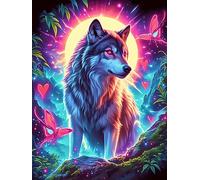 Wolf with Cosmic Eyes Under The Moon Puzzle 500 Pezzi Giochi Da Tavolo Intelligenti Wildlife Pet Cute Familiare Sfida Logica Per Adulti Rilassamento Pressione Ridotta in Casa 500 PCS