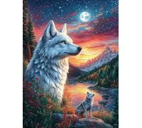 Wolf with Cub in Magical Forest Rompicapo 1000 Pezzi Per Regalo Di Battesimo Cartone Spesso Per Bambini Accompany Fairy Tale Cute Tema Baby Per Attività Educativa Con Confezione Regalo Da Passatempo 3