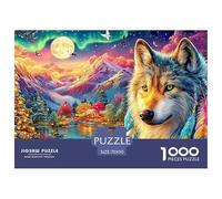 Wolf with Feathers, Moon, Mountain And Lights Puzzle Da 1000 Pezzi Cool Wolf Giochi Di Puzzle Per La Famiglia Per Tutte Le Età 70x50cm/1000pcs
