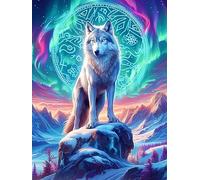 Wolf with Magical Symbols Under The Northern Lights Puzzle 500 Pezzi Per Tutta La Famiglia Cartone Rigido Atossico Per Bambini E Adulti Attività Educativa Per Riunioni Familiari Con Poster Incluso 5
