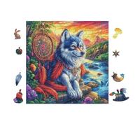 Wolf with Native American Puzzle 100 Pezzi Per Adulti in Cartone Rigido 3D Panoramico Per Viaggi E Vacanze Miglioramento Concentrazione Edizione Esclusiva Qualità 28x28cm
