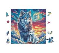 Wolf with Pups in Moonlight Forest Puzzle 100 Pezzi Firenze Per Adulti Cartone Di Alta Qualità Per Collezione Artistica Da Passatempo Regalo Di Laurea Qualità Museale 28x28cm