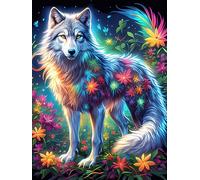 Wolf with Rainbow Fur in A Flower Garden Puzzle 500 Pezzi Sfida Impossibile Difficile Wildlife Plant Rompicapo Per Adulti Amanti Del Puzzle Rilassamento E Stimolo Intellettuale Regalo Lui 500 PCS