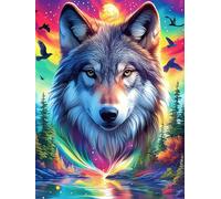 Wolf with Rainbow Fur in A Magical Forest Puzzle 500 Pezzi Collezione Multicolore Paesaggi Wildlife Pet Classici Rompicapo Per Amanti Del Puzzle Adulti Regalo Festa Aziendale 500 PCS
