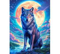 Wolf with Rainbow Fur Under The Blood Moon Rompicapo 500 Pezzi Impossibile Per Esperti Wildlife Plant Cartone Di Alta Qualità Senza Sbavature Per Collezionisti Edizione Limitata Con Poster Incluso 50