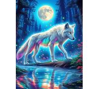Wolf with Rainbow Fur Under The Moon Puzzle 500 Pezzi Giochi Da Tavolo Per Coppie Wildlife Pet Attività Condivisa Rilassamento E Complicità Regalo Per Anniversario San Valentino 500 PCS