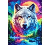 Wolf with Rainbow Fur Under The Northern Lights Puzzle 1000 Pezzi Sfida Rompicapo Difficile Wildlife Plant Rompicapo Per Esperti Stimolo Intellettuale Esercizio Mentale Regalo Per 1000 PCS