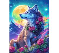 Wolf with Roses Under The Moon Puzzle 1000 Pezzi Educativo Premium Wildlife Pet Cute Per Ragazzi Intelligenza Creativa Idea Regalo Natale E Pasqua 1000 PCS
