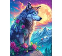 Wolf with Roses Under The Moon Puzzle 300 Pezzi Sfida Impossibile Difficile Wildlife Pet Cute Rompicapo Per Adulti Amanti Del Puzzle Rilassamento E Stimolo Intellettuale Regalo Lui 300 PCS