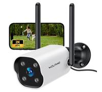 WOLFANG 2K Telecamera Wi-Fi Esterno, Videocamera Sorveglianza con Rilevamento AI, Visione Notturna a Colori 15m, Impermeabile IP65, Sirena, Audio a 2 Vie, Compatibile con Alexa e Google, 2.4G WiFi