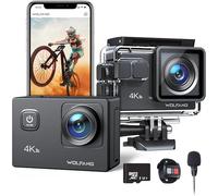WOLFANG Action Cam GA100 4K 30FPS, 20MP Camera con 32GB MicroSD, Grandangolo 170° Fotocamera per Casco, Subacquea 40M Impermeabile Videocamera, EIS,Telecomando2.4G, Mic Esterno,2x1050mAh Batterie