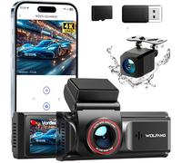 WOLFANG Dash Cam Auto 4K, Doppia Telecamera WiFi per Auto, Schermo da 3", Super Dashcam con Visione Notturna, Monitor di Parcheggio, Sensore G, 170° Grandangolo, WDR, Scheda SD 32G