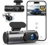 WOLFANG Dash Cam Auto 4K, Doppia WiFi Dashcam per Auto, Telecamera Auto 170° Grandangolo, Visione Notturna,G-Sensor, WDR, Monitor di Parcheggio, Registrazione in Loop